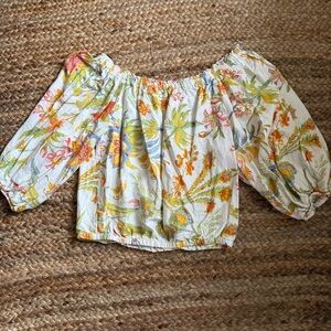 Rachel Zoe Large Colorful Tropical Off the Shoulder 3/4 Sleeve Blouse